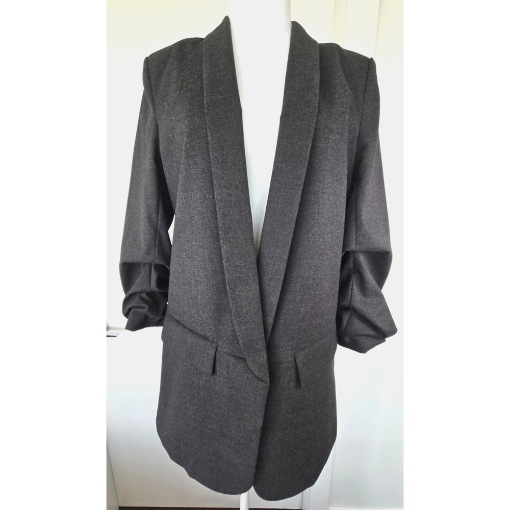Zara Heather Grey Rolled Up Sleeves Blazer W Sz M Minimalist Quiet Money BNWT